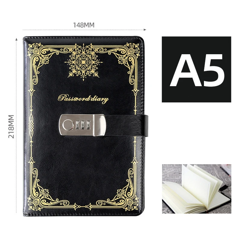 Блокнот А5 из искусственной кожи с замком винтажная Запираемая книжка кодом