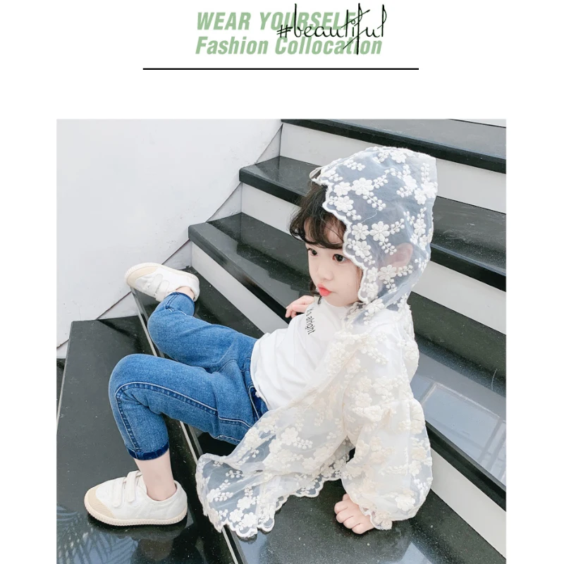 

2021 летнее кружевное платье для девочки, сезон осень Москитная сетка для защиты от солнца рубашки модная Цветочная вышивка, худи, верхняя оде...