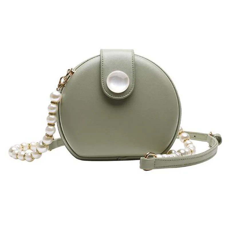 

Elegant Female Round Bag Summer New Quality PU Leather 2020 Women's Designer Handbag Pearl Chain Shoulder Messenger Bag Purses