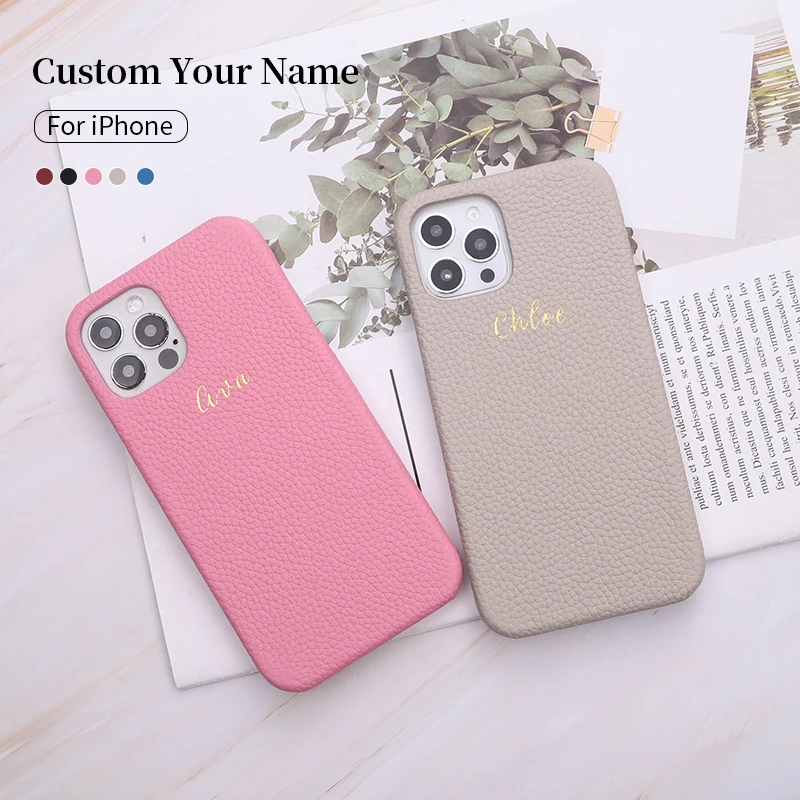 

Personalization Custom Initial Name Artistic font Leather Phone Cover For iPhone 12 11 13 Pro X XR XS Max 7 8 P DIY Phone Case