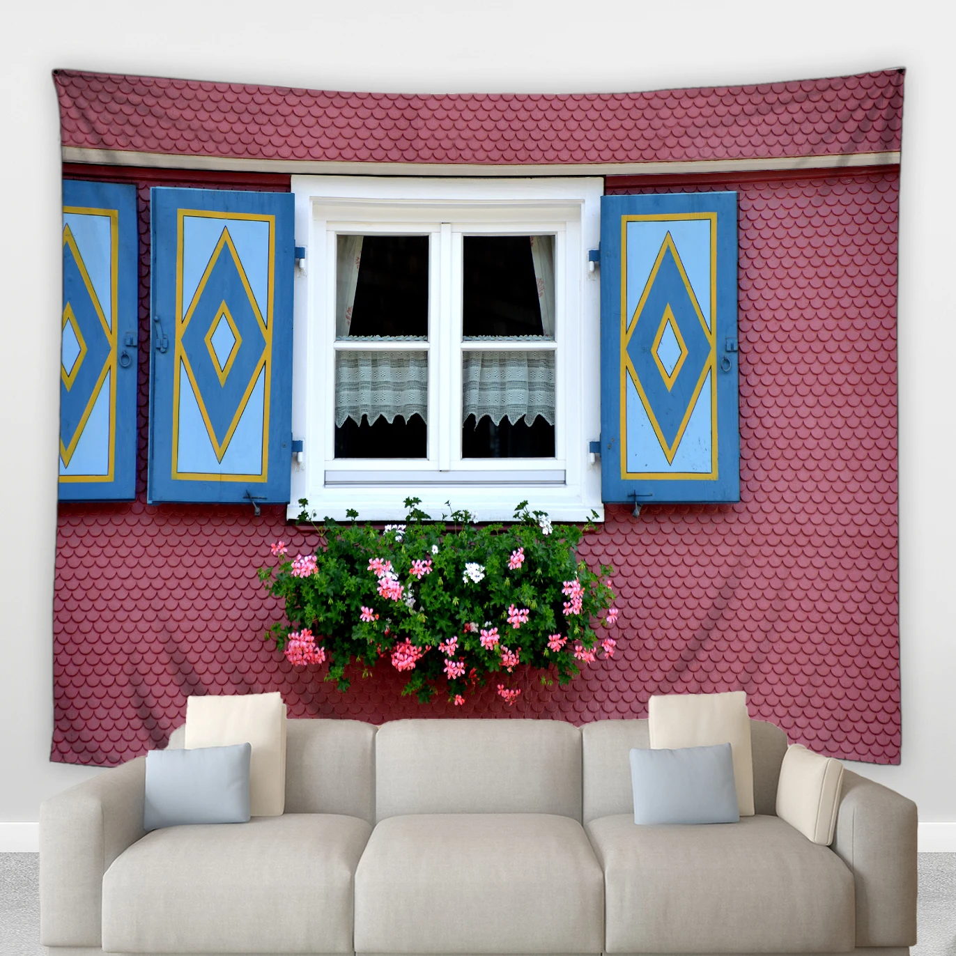 

European Town Hippie Big Tapestry Beautiful Flower Window Living Bedroom Mural Bedside Decor Blanket Home Wall Hanging Curtains