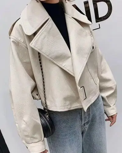 

Jiang shadow star with the autumn and winter new leather women's short coat loose imitation sheepskin locomotive jacket