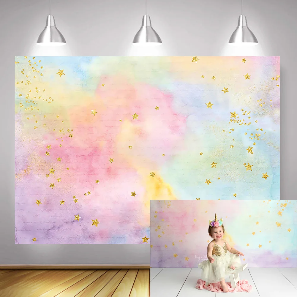 

Rainbow Newborn Artistic Photo Background Golden Twinkle Little Star Dreamy Sweet Children Birthday Backdrop for Photo Studio