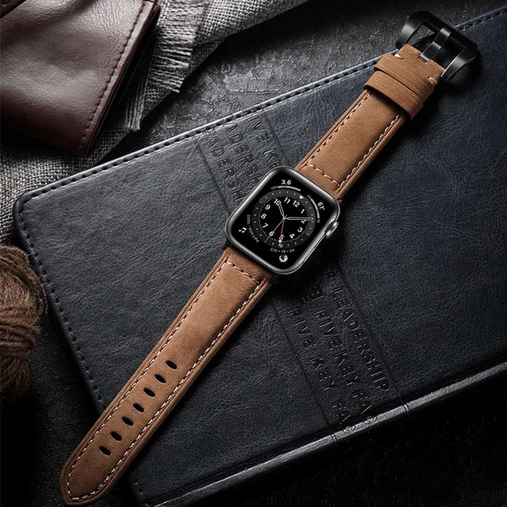 

Bracelet for iWatch 6 SE Band Series 5 4 44mm 40mm Business Top Leather Replacement Wristband for Apple Watch 3 38mm 42mm Strap