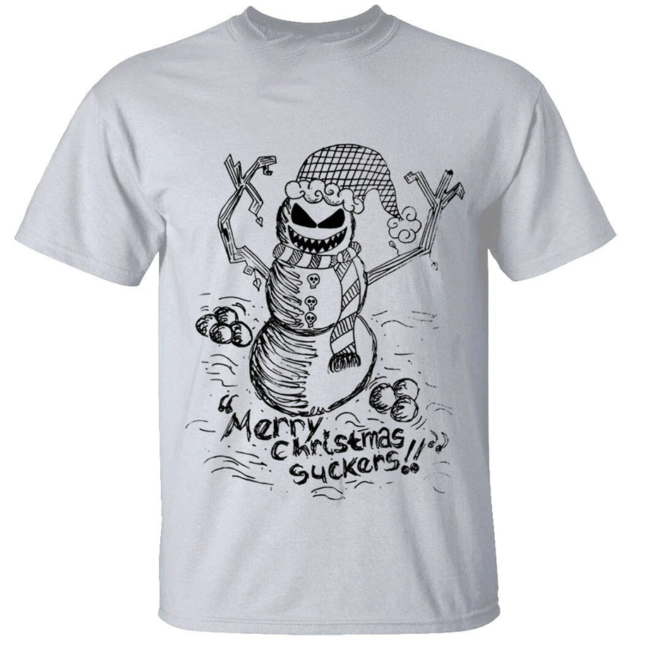 Злой Снеговик Мужская футболка Рождество жуткий череп Готический подарок Бертон
