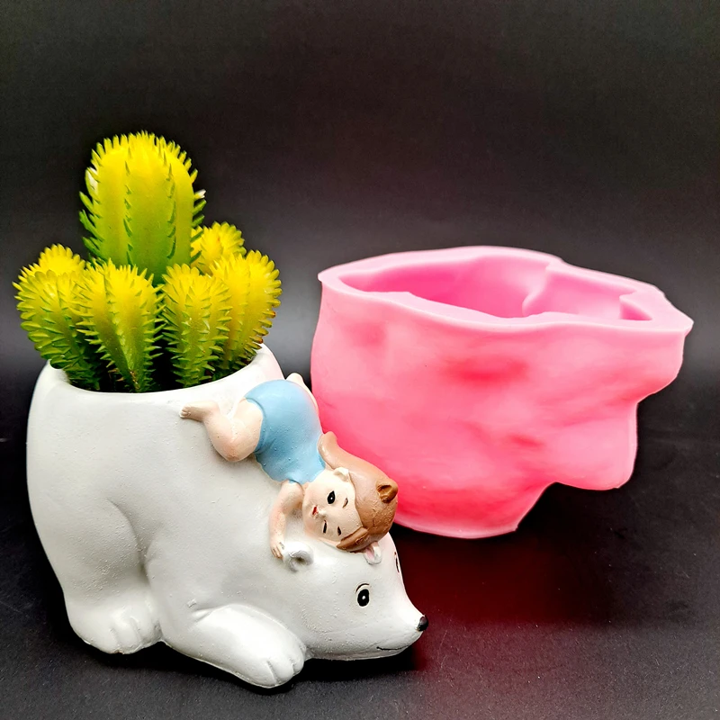Силиконовая форма 3D для девочек цветочный горшок с белым медведем гипсовая смола