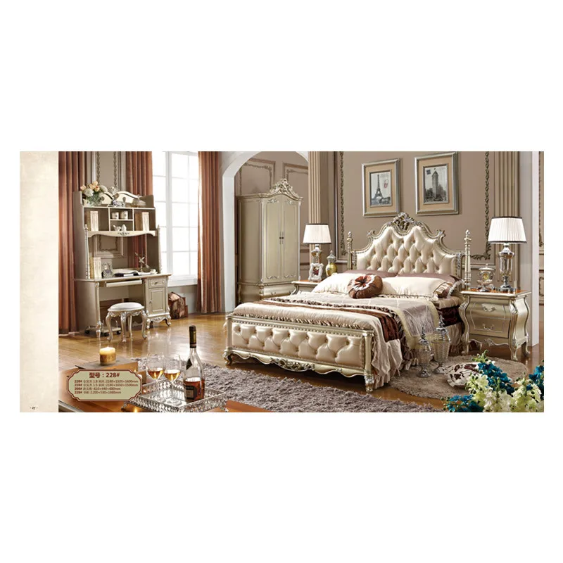 Россия роскошный отель Высокое качество Золотая кожаная кровать|Наборы для