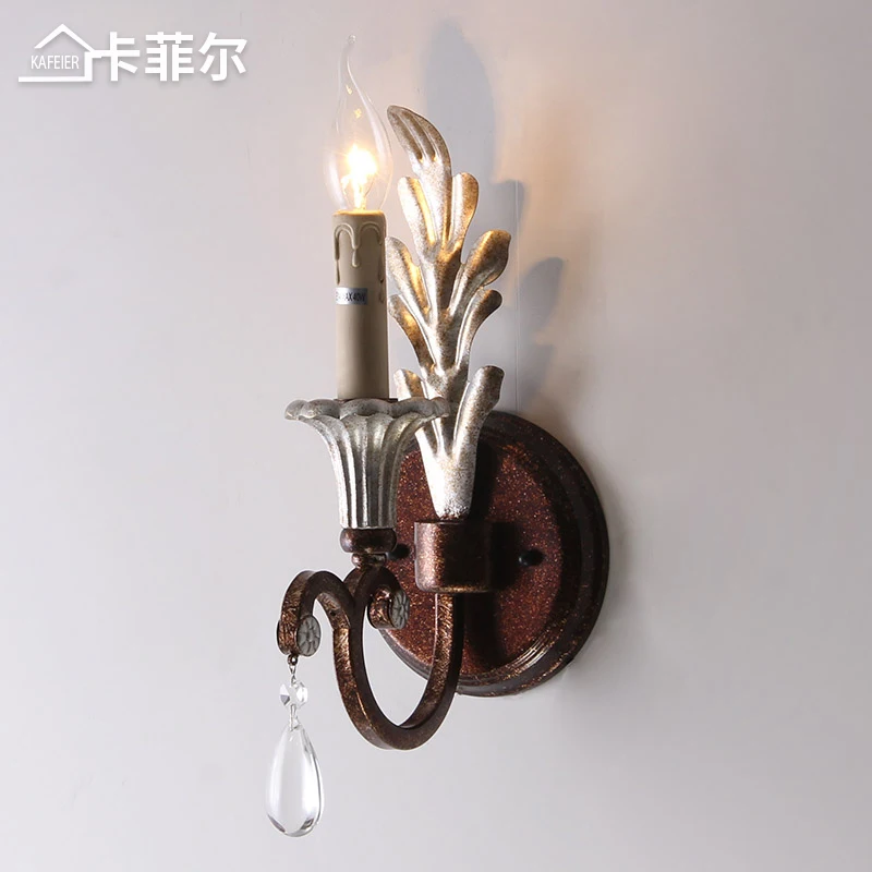 

Wrought iron candle single head wall lamp balcony aisle corridor bedroom bedside lamp country lamp