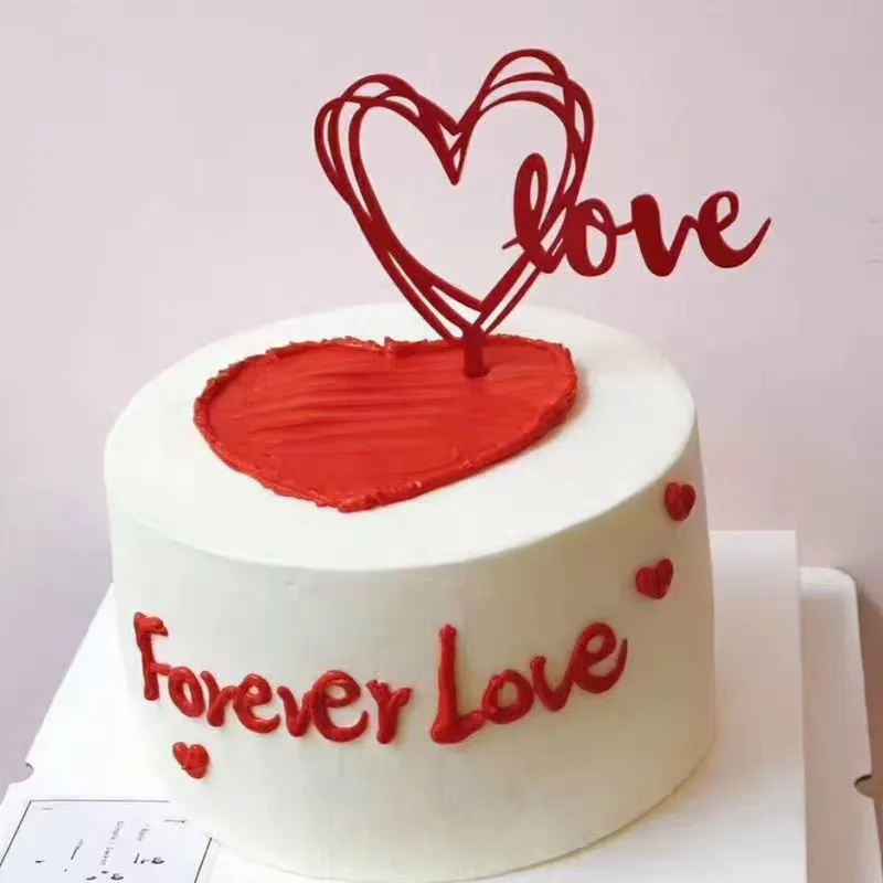 Акриловое волокно красного цвета с надписью Love капкейк сердечко фигурки жениха и