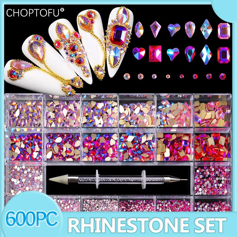 

Flatback Nail Art Rhinestone Set 2500Pcs/Box Mixed AB Glass Crystal Diamond In Grids Shape With 1 Pick Up Pen For Decorations
