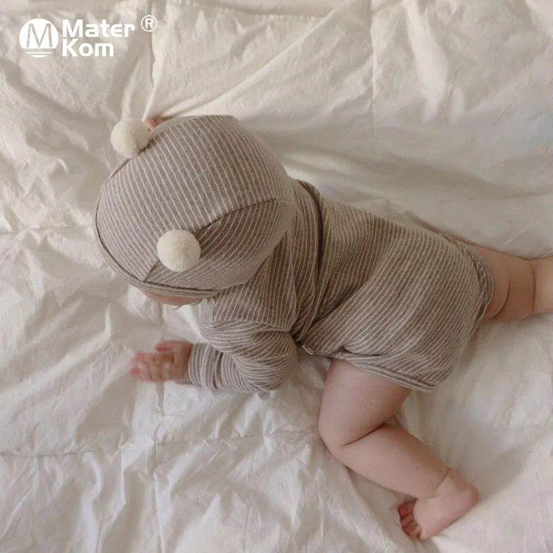 

Knitted Cotton Newborn Baby Clothing Striped Solid Triangle Romper Long-sleeved One-piece + High-waist Pants Suit Baby's Sets