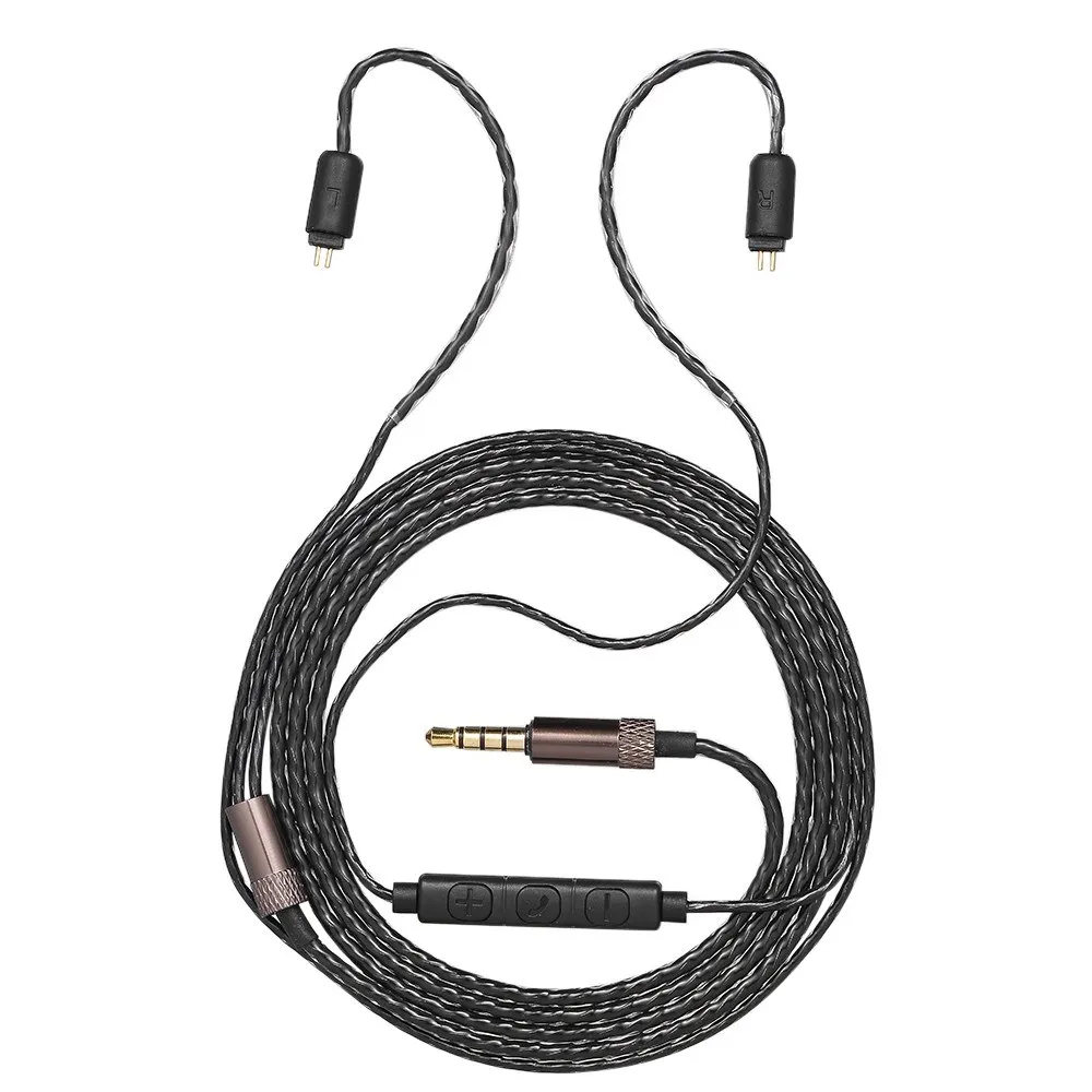 2 pin 0.75mm to 3.5mm Earphone Replacement Earbuds Exchange Cable w/ 3 Remote Buttons Gold Plated Straight Plug