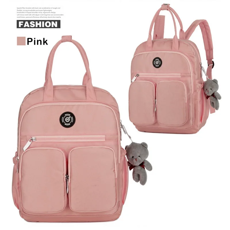 Pink Модный женский рюкзак, водонепроницаемый, нейлон, мягкая ручка, Одноцветный, много карманов, для путешествий, на молнии, Mochila Feminina, Sac A Dos, школьная сумка - Цвет: Pink