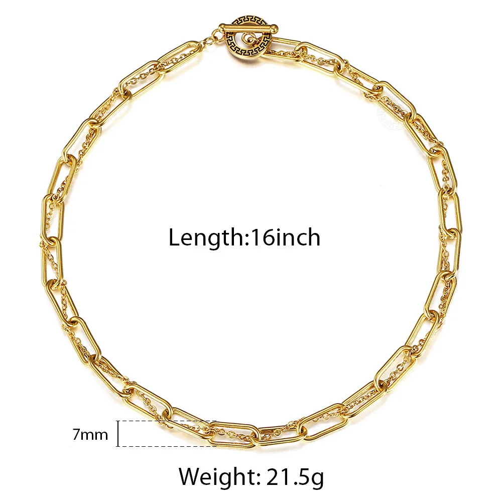 

Unique Gold Color Stainless Steel Cable Chain Chokers for Men Women Chic Twisted Rolo Box Chain Necklace Toggle Clasp TNS025