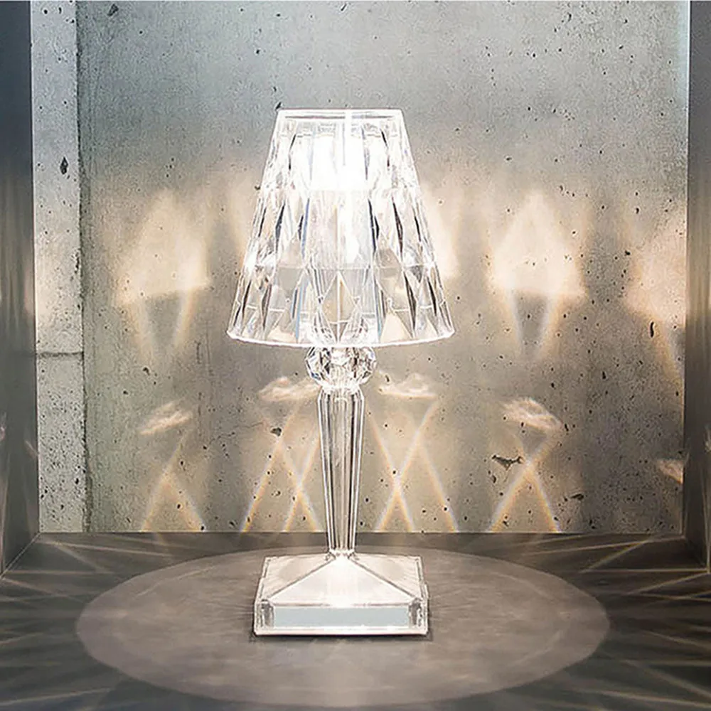 

Настольная Светодиодная лампа с сенсорным управлением, романтический ночсветильник с алмазным кристаллом и проекцией, зарядка через USB, для ресторана, бара
