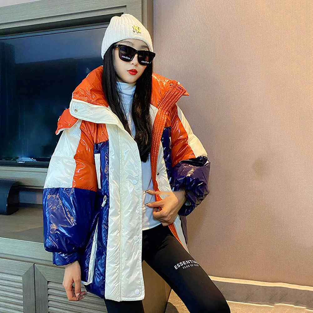 Женское зимнее пальто яркий кокон популярных цветов с капюшоном пуховое