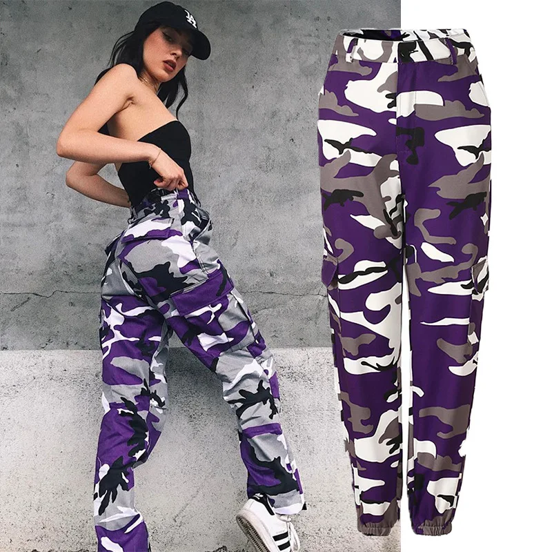 Женские брюки-карго Camoflage серые повседневные свободные брюки с высокой талией в