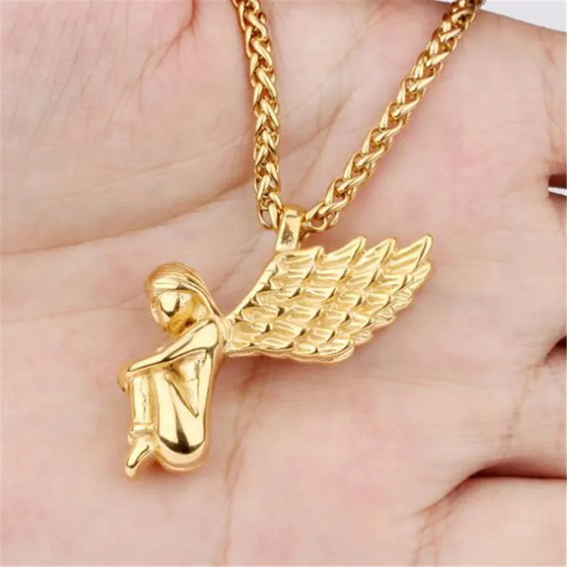 

Hip Hop Angel Pendants Necklaces For Women Men Gold Silver Color Titanium Stainless Steel Chain Necklace Jewelry Dropshipping