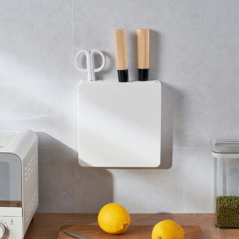 

Wall Mounted Knife Holder Household Multi Functional Self Adhesive Drain Storage Container for Kitchen Cooking Tool Organizer