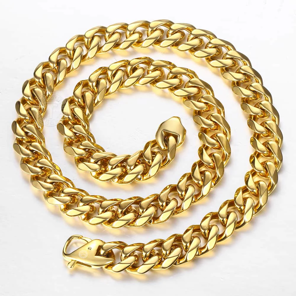 Davieslee 13/15mm Gold 316L Stainless Steel Curb Necklace for Men Heavy Chain Jewelry Male 20" 22" 24" DHNM24 | Украшения и