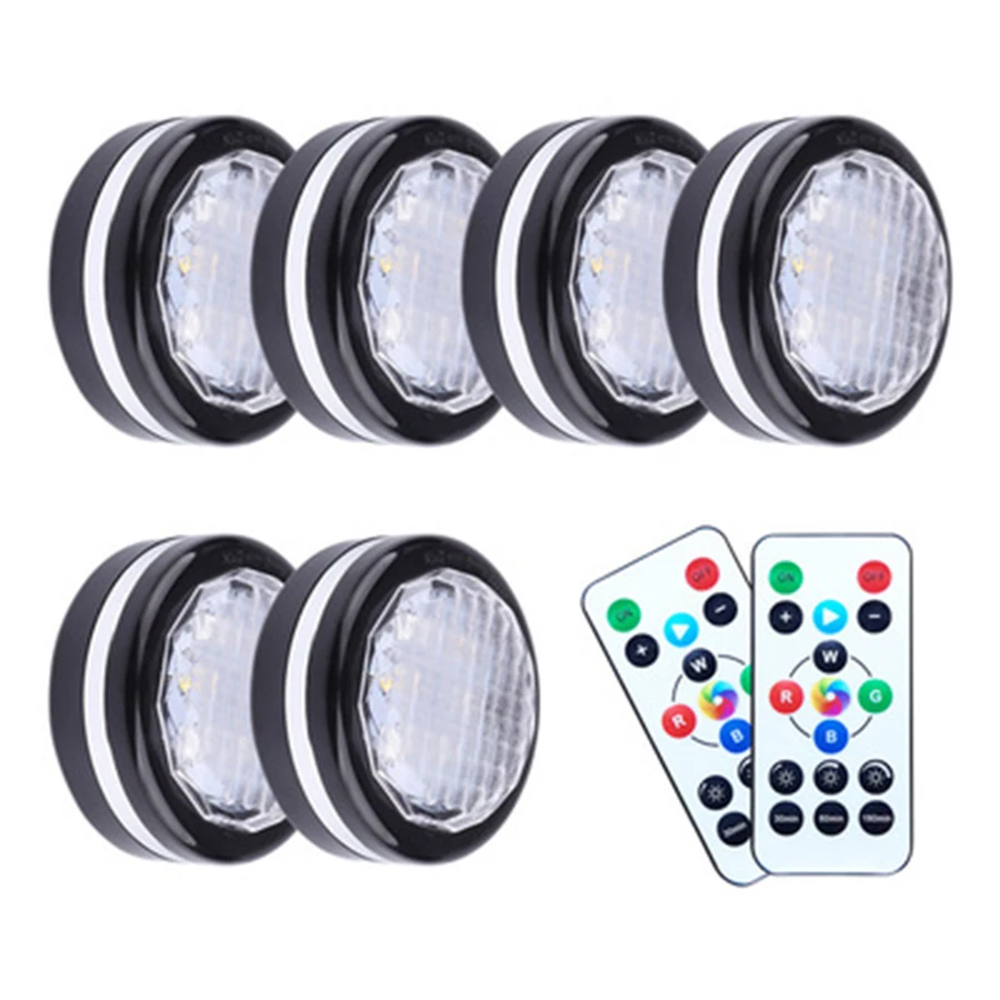 

RGB Puck Light With Remote Wireless LED Color Changing Night Light Dimmable Under Cabinet Lighting Battery Operated Closet Light