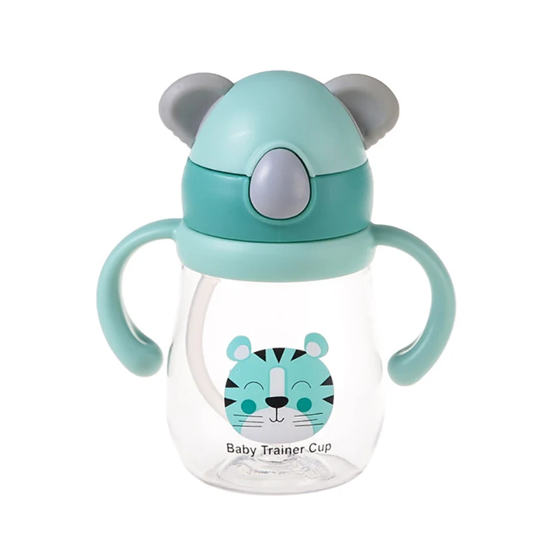 

New Baby Bottle Children's Cartoon with Straw Plastic Handle Nursing Feeding Bottle for Infant BPA Free Baby Care Bottle 350Ml