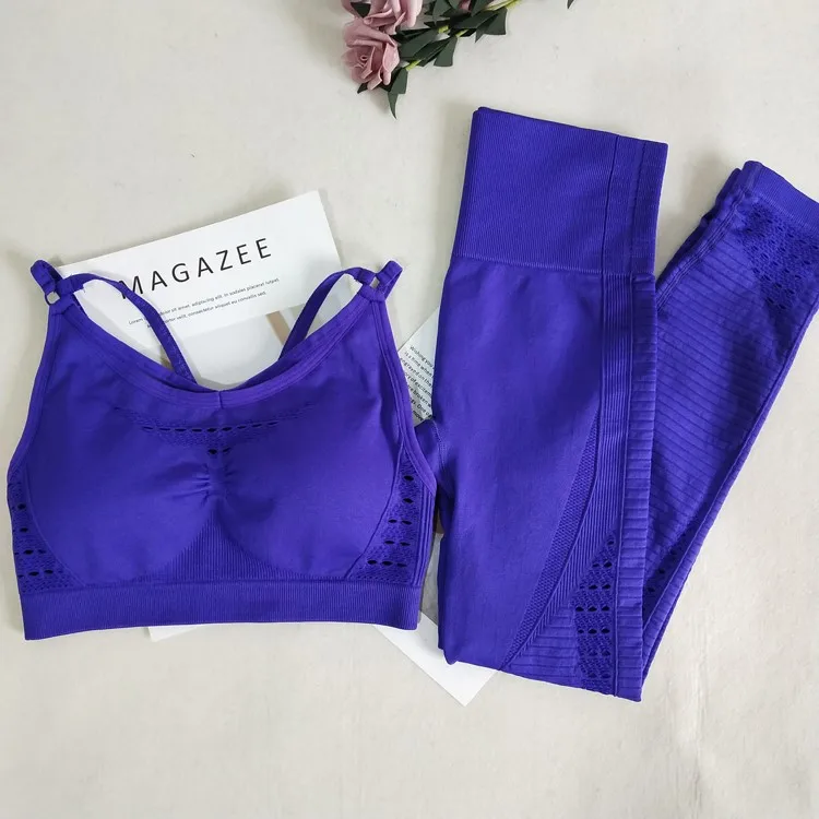 indigo Бесшовный комплект для йоги, женская одежда для фитнеса, спортивная одежда, женские леггинсы для спортзала, мягкий пуш-ап спортивный бюстгальтер на бретелях, сексуальные спортивные костюмы - Цвет: indigo