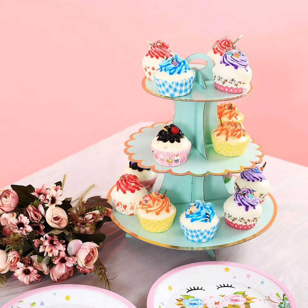 

3-Layer Cake Stand Afternoon Tea Wedding Plate Party Tableware Disposable Cake Stand Tower Suitable for Wedding Birthday Party