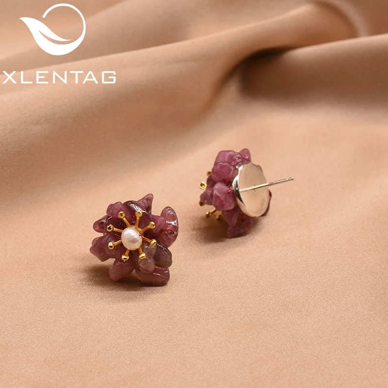 XlentAg дизайнерские серьги-гвоздики из натурального аметиста и турмалина для женщин, женские 925 пробы серебряные серьги, ювелирные изделия GE0019A