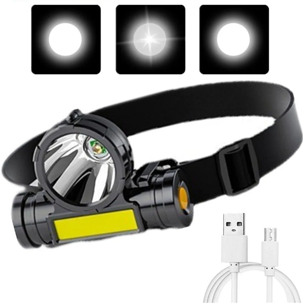 

Waterproof LED+COB Headlamp Super Bright Head Torch Flashlight Portable USB Rechargeable Headlight 3 Modes Lighting Work Lights