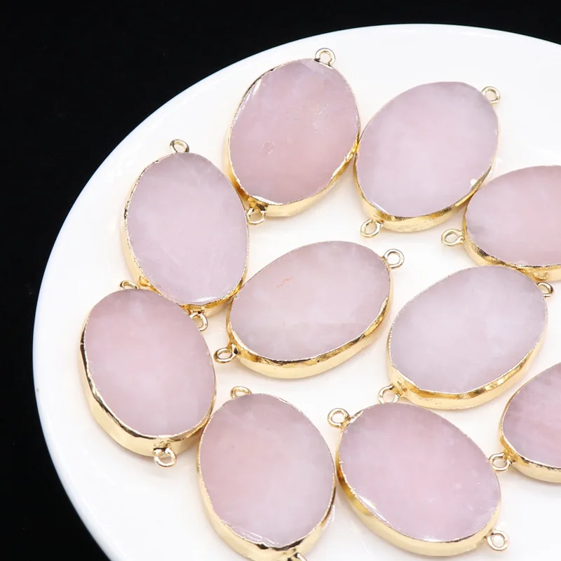 1 шт. Ретро чакра кулон двойное отверстие овальные самородки розовый кварц Роза