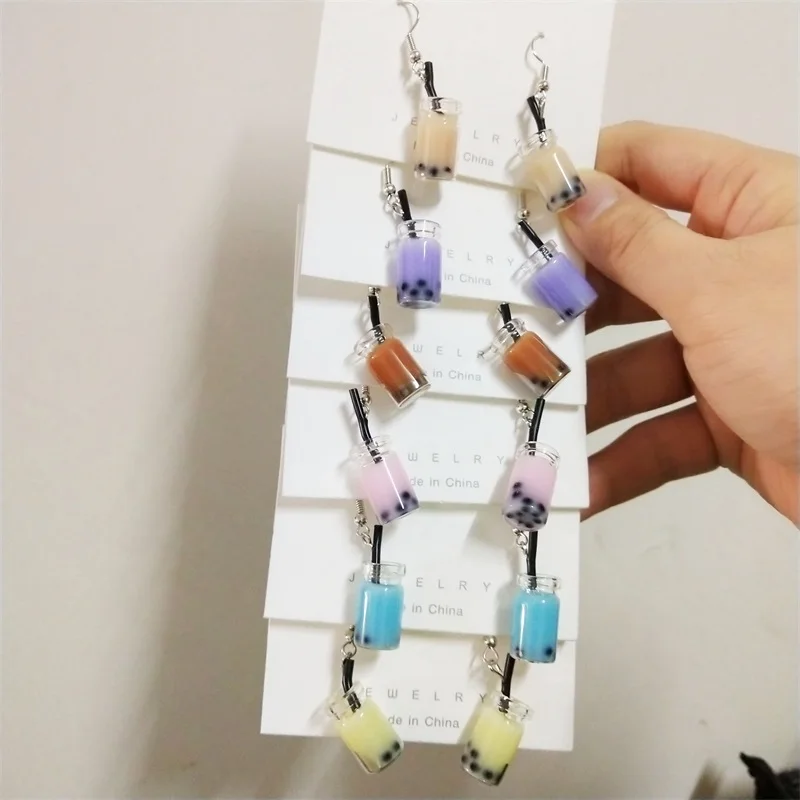 

2020 New Products Fun Handmade Pearl Milk Tea Cup Earrings Creative Unique Resin Bubble Cup Drink Earrings Girls Party Jewelry