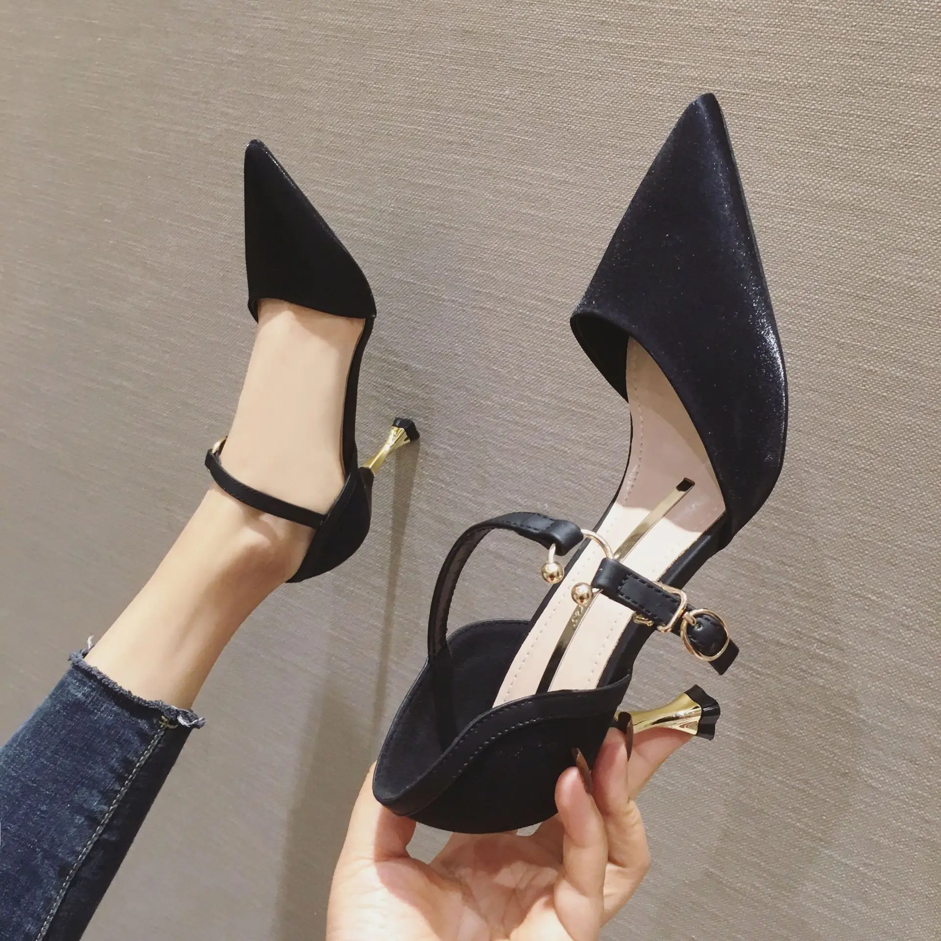 

Fashion All-match Female High Heels Stiletto Pointed Shallow Mouth Girly Style Hollow Woman Shoes
