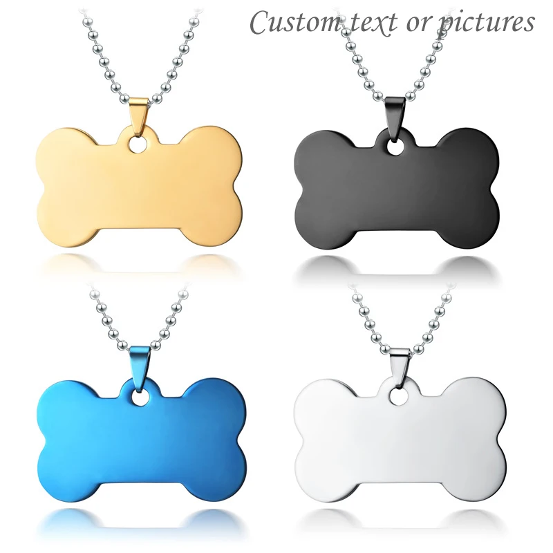 

Titanium Steel Dog Tag Lettering Brand Pendant Necklace dog ID tag Free engraving dog Collar pet Charm Bone Puppy cat accessory