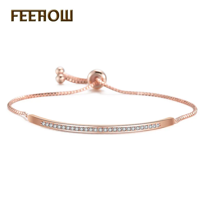 FEEHOW регулируемый браслет для женщин пленительный бар слайдер блестящий CZ