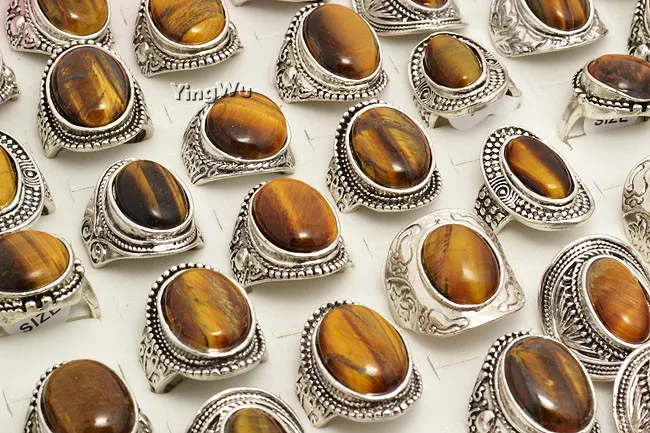 5 шт./партия женские кольца с натуральным овальным тигровым глазом|Кольца| |