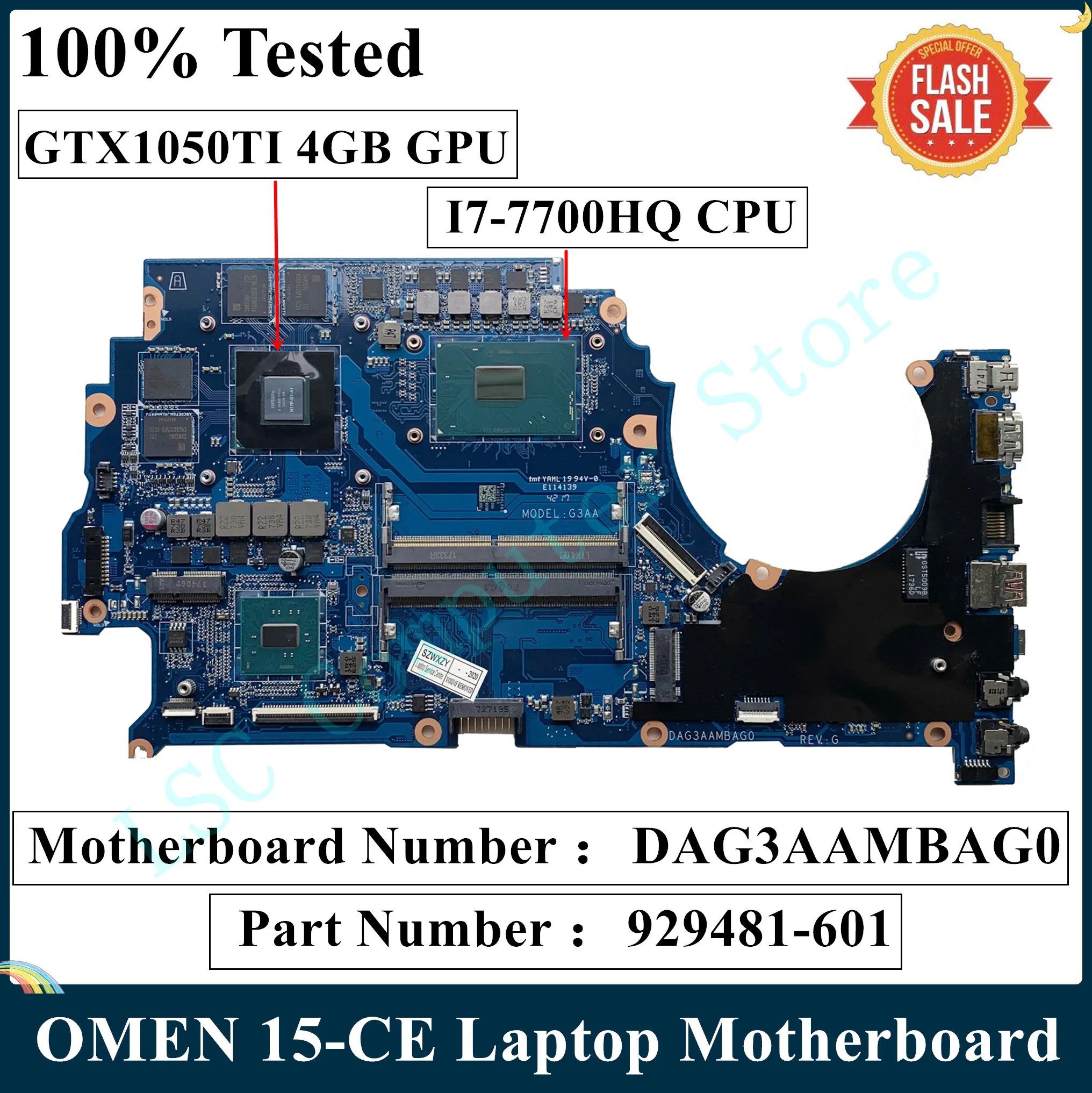Материнская плата LSC для ноутбука HP OMEN 15 CE с процессором I7 7700HQ GTX1050TI 4 Гб GPU 929481 601 001
