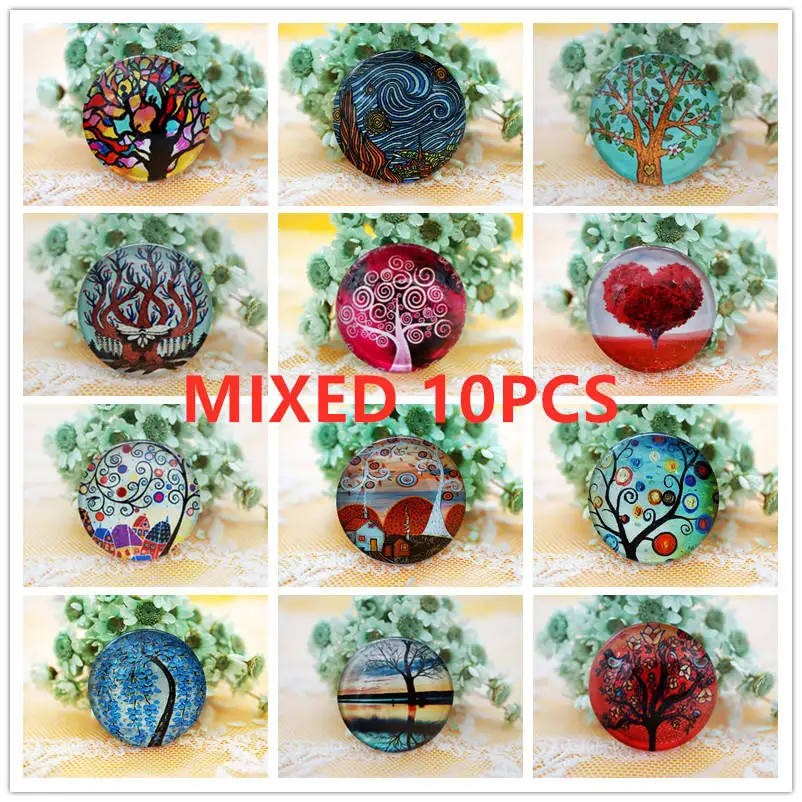 MIXED2 10 шт./лот, Круглый Кабошон 8-20 мм, дерево, стекло, брелок с подвесками, ювелирное изделие, женские серьги, Висячие серьги для ожерелья, булавки - Цвет: MIXED2
