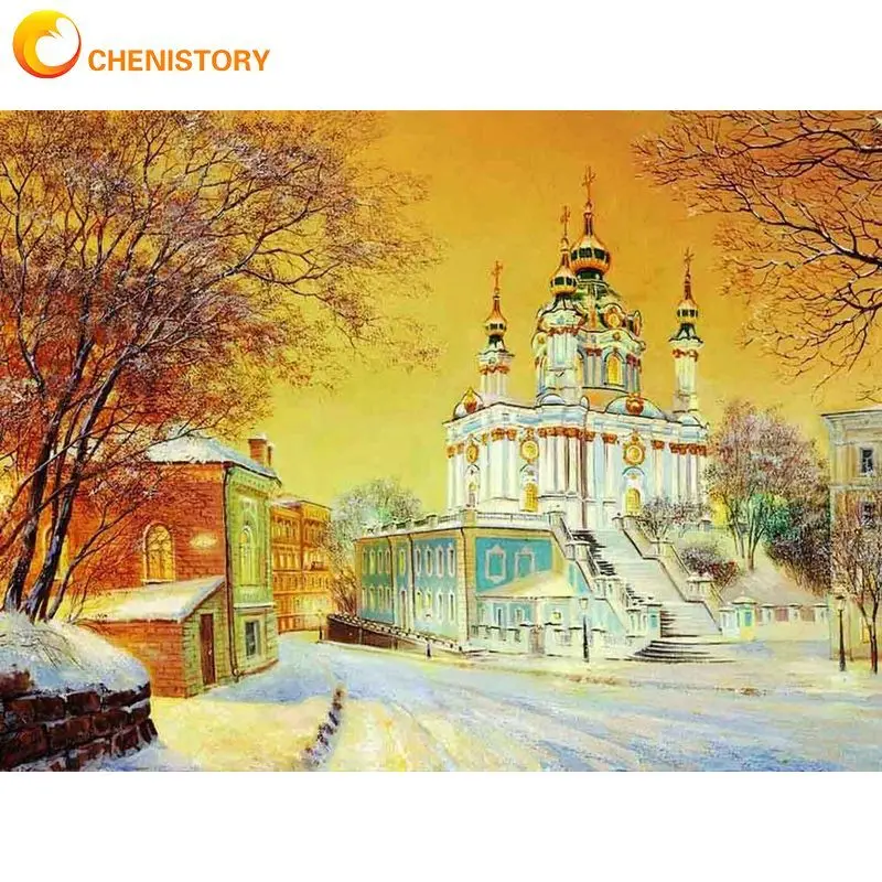 

CHENISTORY 60x75cm Frame Picture Painting By Numbers Kits Acrylic Wall Art Snow House Coloring By Numbers Home Decors Diy Gift