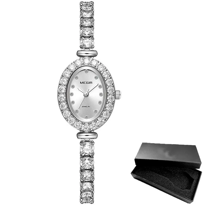 MS4206L-White MEGIR Reloj Mujer женские часы-ЛЮКС Роза со стразами женские Дамские Часы Montre Femme люкс Damen Uhren Прямая поставка - Цвет: MS4206L-White