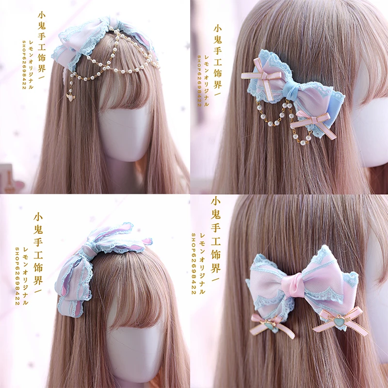 

Pink And Blue Dreamy Color Japanese-style Handmade Bow Barrettes SOFT Girl Bow Hair Accessories Headdress LOLITA Origional