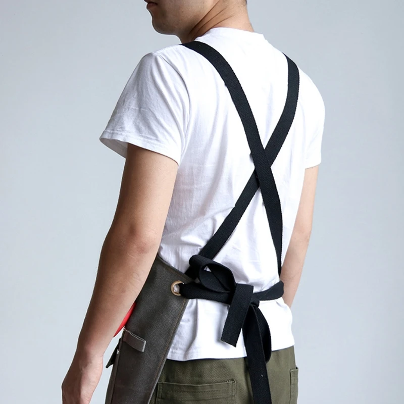 

Unisex Canvas Work Apron Cross-Back Adjustable Shoulder Strap Handcraft Bib with Multi Tool Pockets for Woodworking