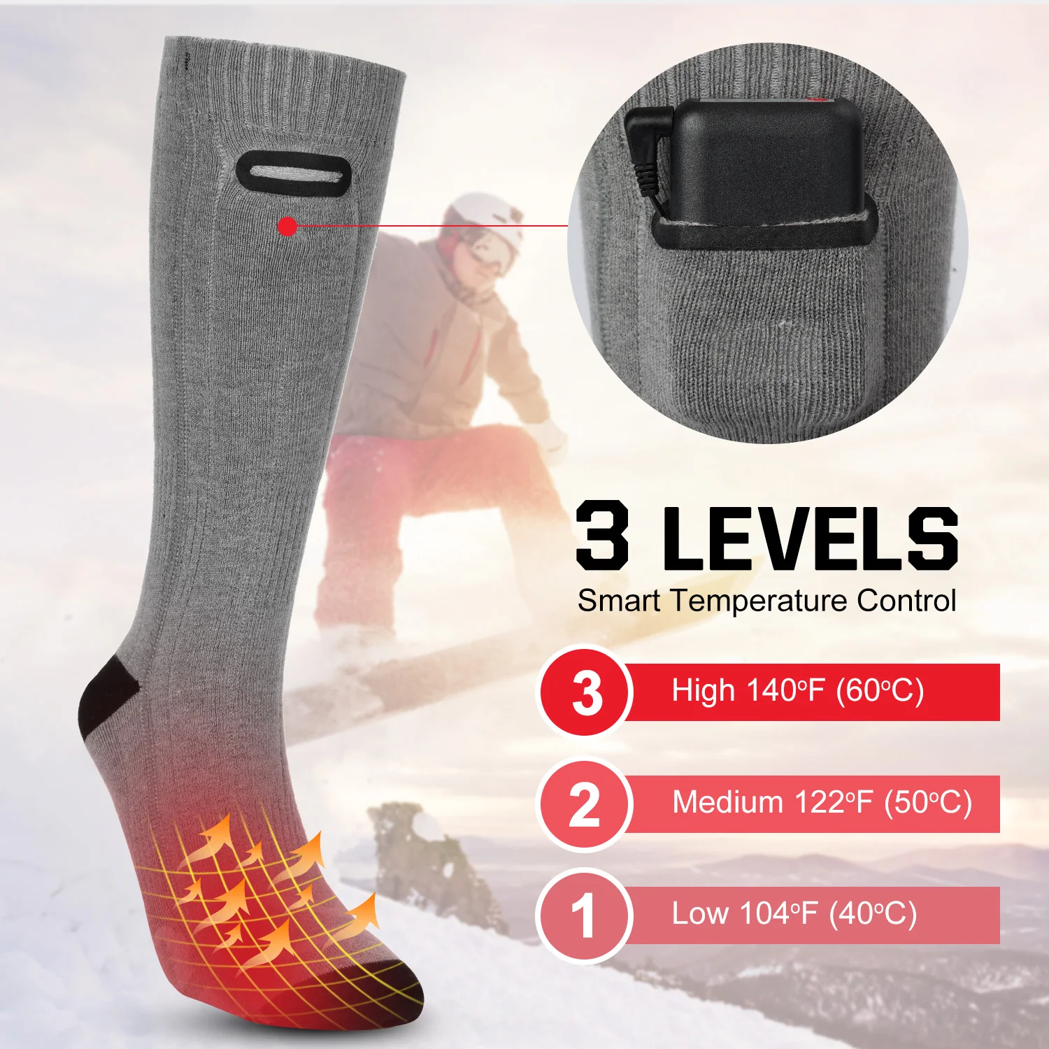 

Winter Heating Socks Rechargeable Electric Socks Waterproof Battery Powered Cold Weather Socks Camping Skiing Equipment