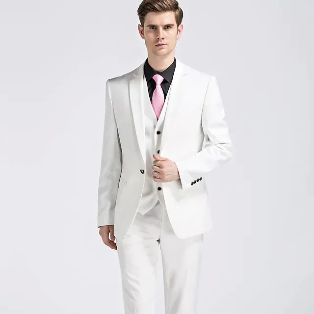 

(Jacket+Pants+Vest) Handsome Cotton Slim Fit 3 Piece Groom Tuexdos For Wedding Formal Prom Suit Party Evening Blazer Custom Made