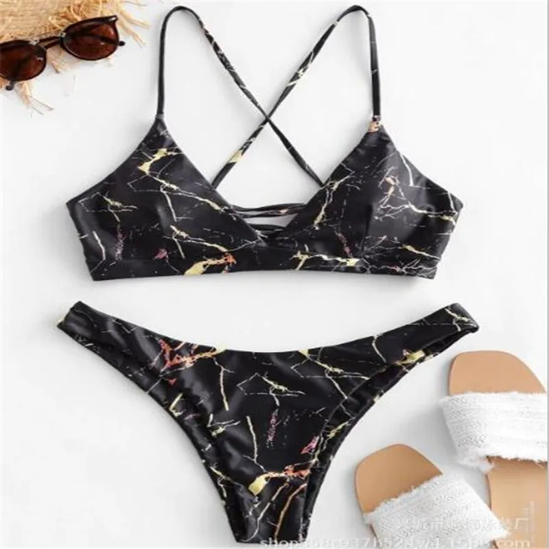 

Sexy Marble Tie Dye Bikini Set String Tie Swimsuit Women Padded Swimwear Female Swimming Suit Beach Wear Suit For Women Bathing