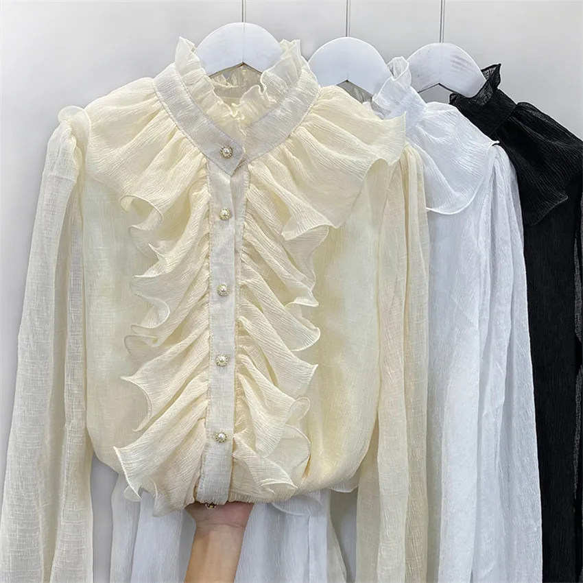 

Korean Fashion Ruffle Elegant Blouse Womens Tops And Blouses Ladies Office Shirt Chiffon Blouse Blusa Mujer