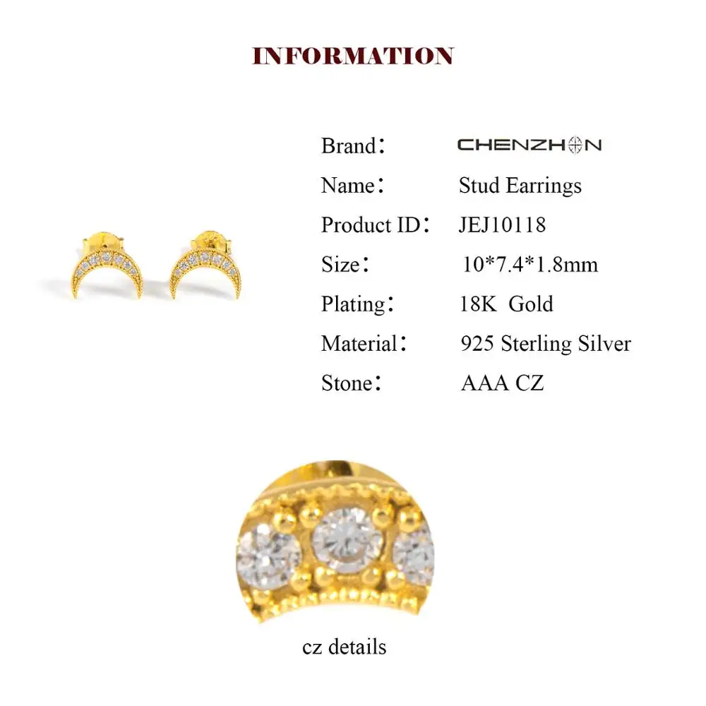 CHENZHON модные ювелирные изделия серьги гвоздики в форме Луны серебро 925 пробы для