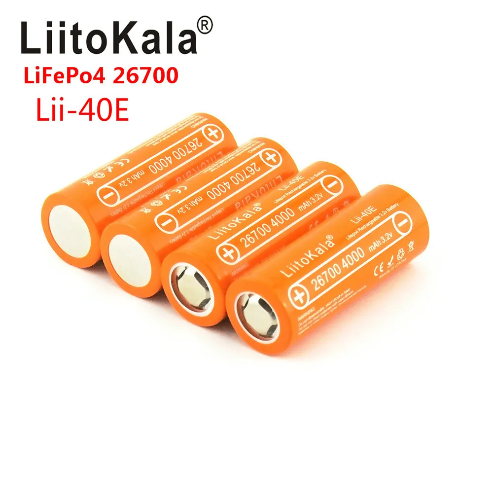 Аккумуляторная батарея LiitoKala Lii-40E 3 2 V 26700 LiFePO4 4000 мАч Литиевый элемент для 24V e-bike HID