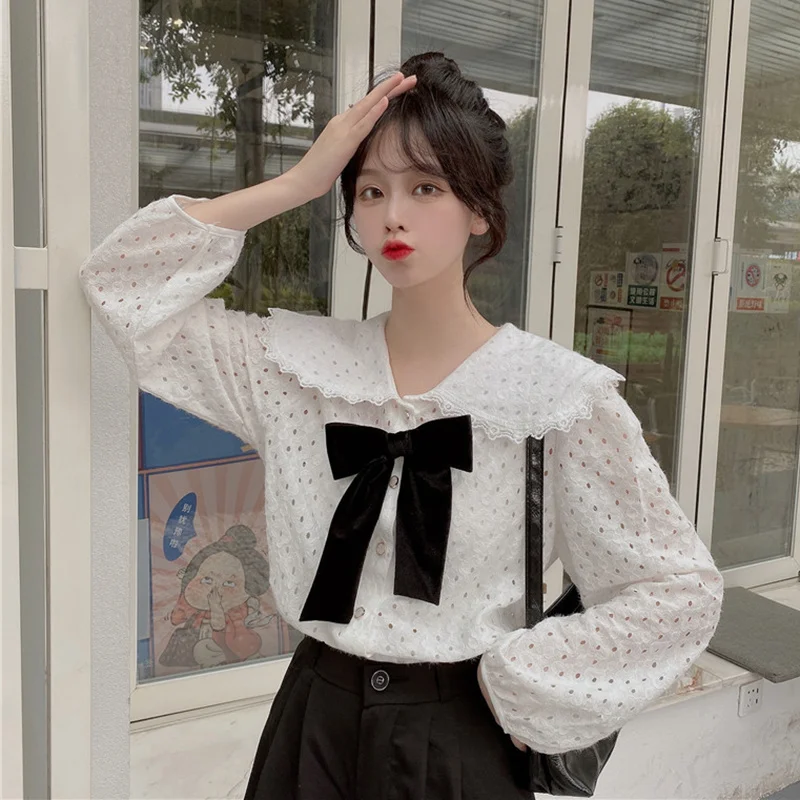 Женская рубашка с длинным рукавом кардиган бантом на лице и цветочным принтом