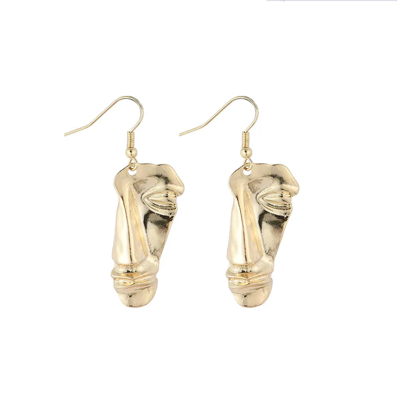 

Vintage Gold Color Abstract Human Face Drop Earrings For Women Wedding Jewelry Retro Fashion Special Clip On Earring No Pierecd